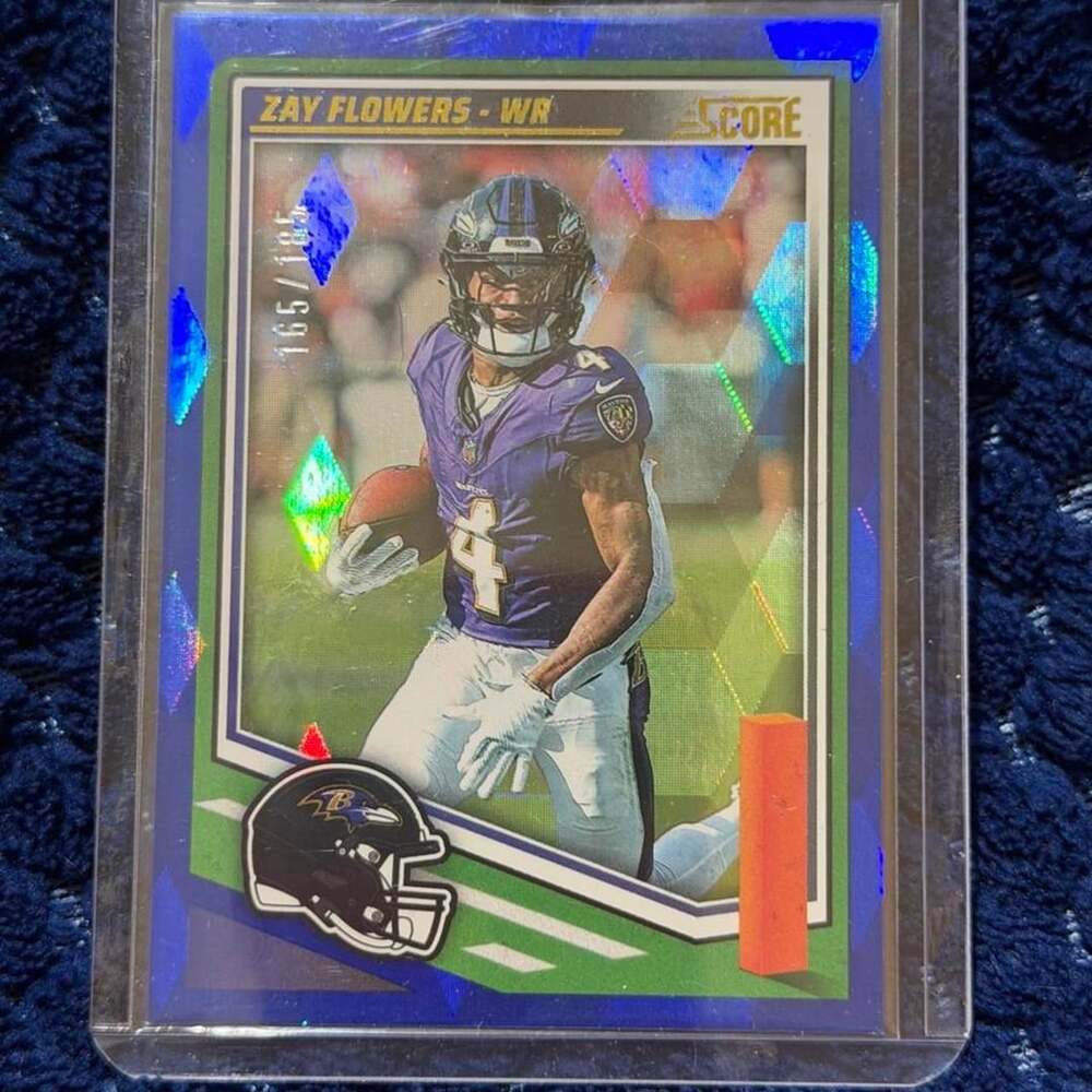 2025 Panini Score Zay Flowers Baltimore Ravens Football Card #267 Blue Laser